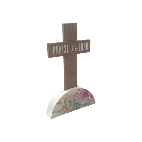 Praise the Lord Cross Tabletop Counter Mantle Easter Sign Plaque Spring Decor - Picture 2 of 5